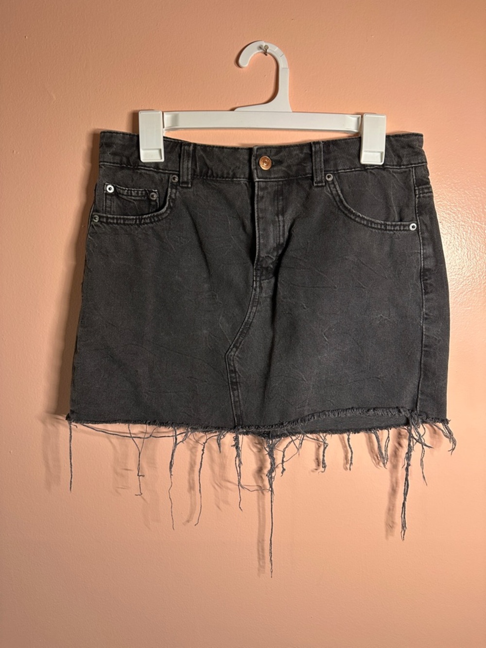 Y2K 100% Cotton Divided Black Distressed Grunge Denim Mini Skirt